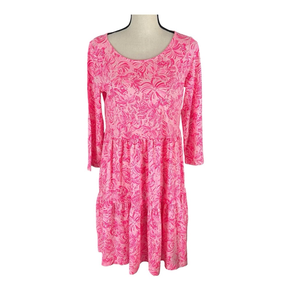 Lilly Pulitzer Pink Paradise Twirl Skirt Long Sleeve Dress Size Medium - Picture 3 of 12